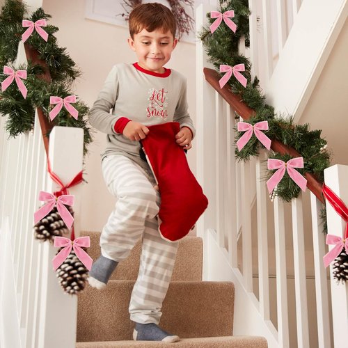 24 Pack Pink Velvet Twist Tie Bows for Christmas Tree, Pre-Tied Small Christmas Bows for Wreath, Tree, Gift Wrapping, Treat Bags, DIY Craft, Party Favors, Home Decoration (3.5x3.5Inch, 1" W)