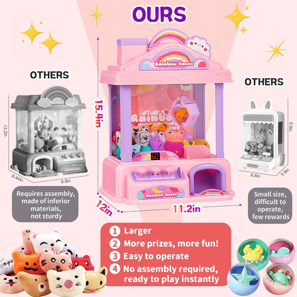 Skiennix Mini Claw Machine - Electric Arcade Game Toy with LED Lights & Adjustable Sound | Pink, Ages 4+
