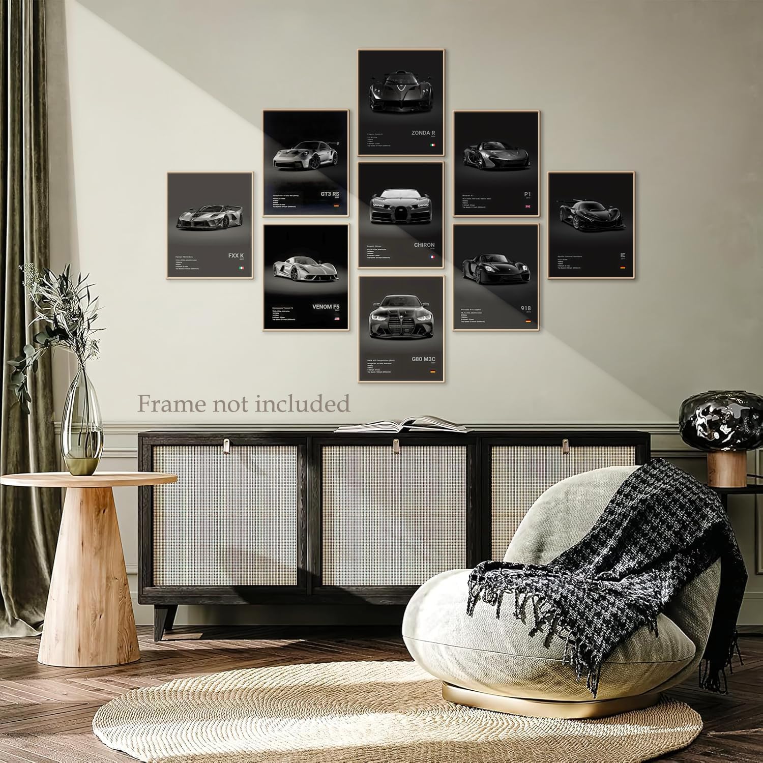 CSLGQGV Vintage Racing Car Canvas Prints - Supercar Wall Art for Men's Room Decor | Unframed 8x10 Inch, 9 Pieces