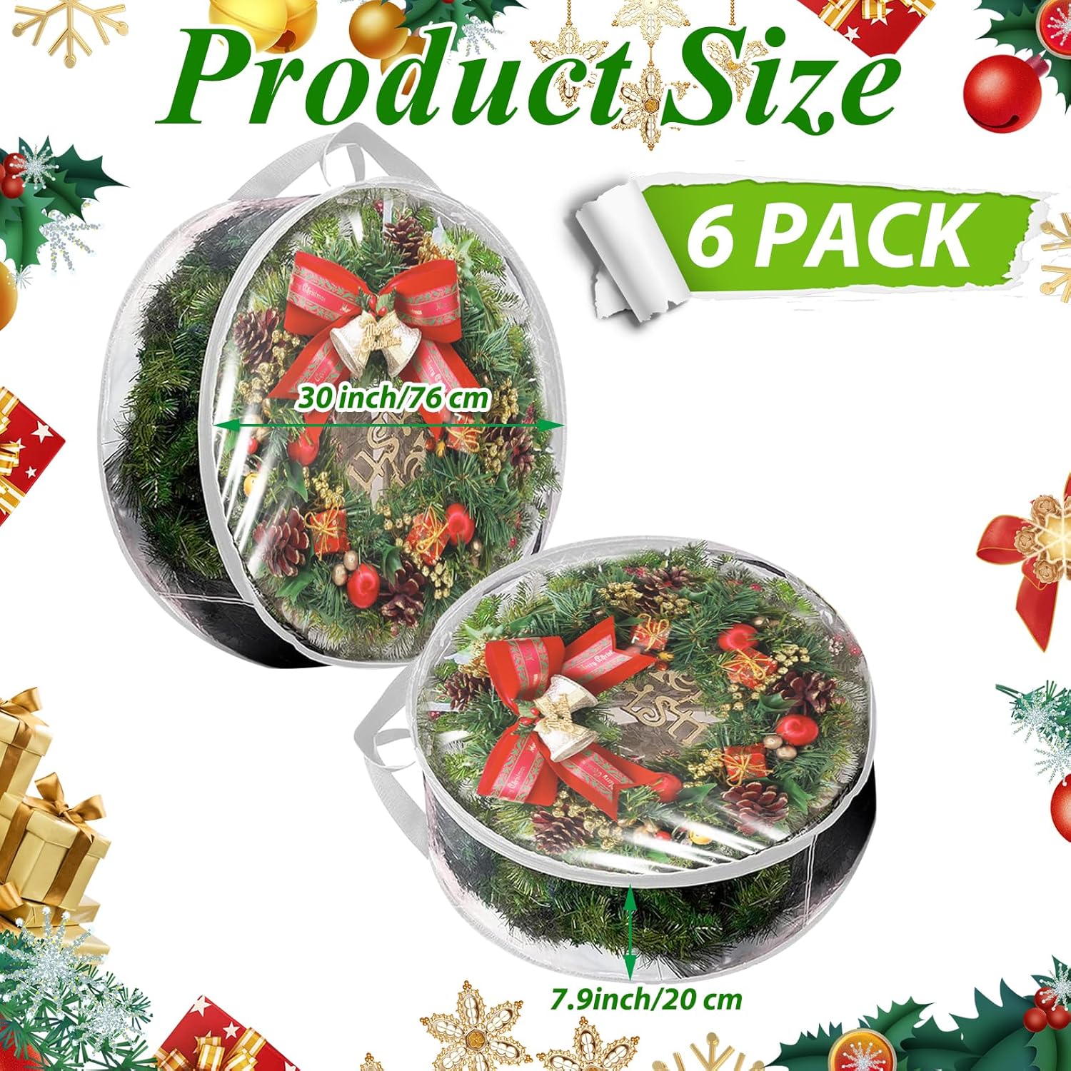 YAYODS Wreath Storage Container - Heavy Duty 30 Inch Bag with Clear Window for Christmas Decor | White