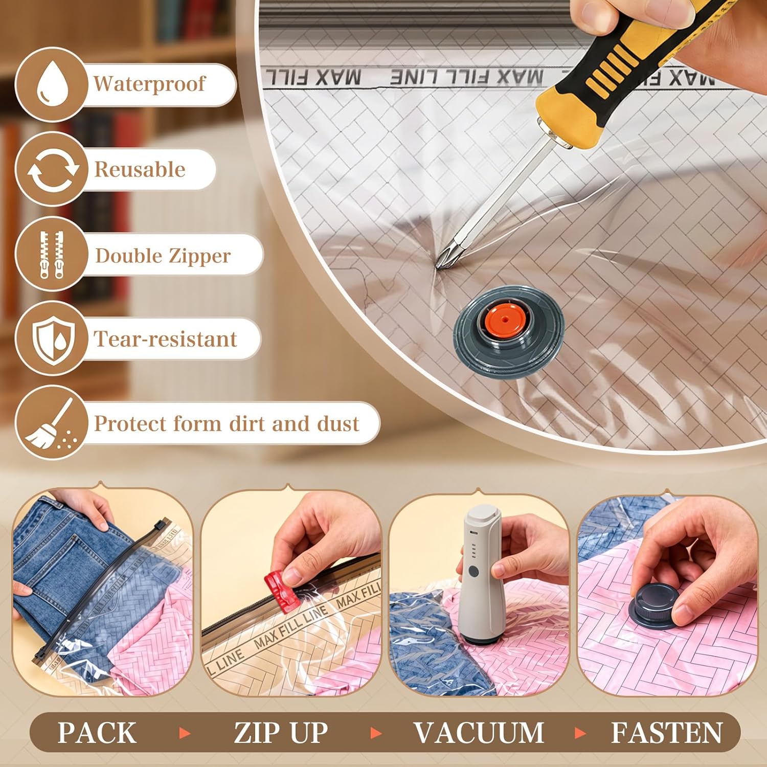 QcoQce Vacuum Storage Bags - Rechargeable Electric Pump Included | Space Saver for Clothing & Bedding