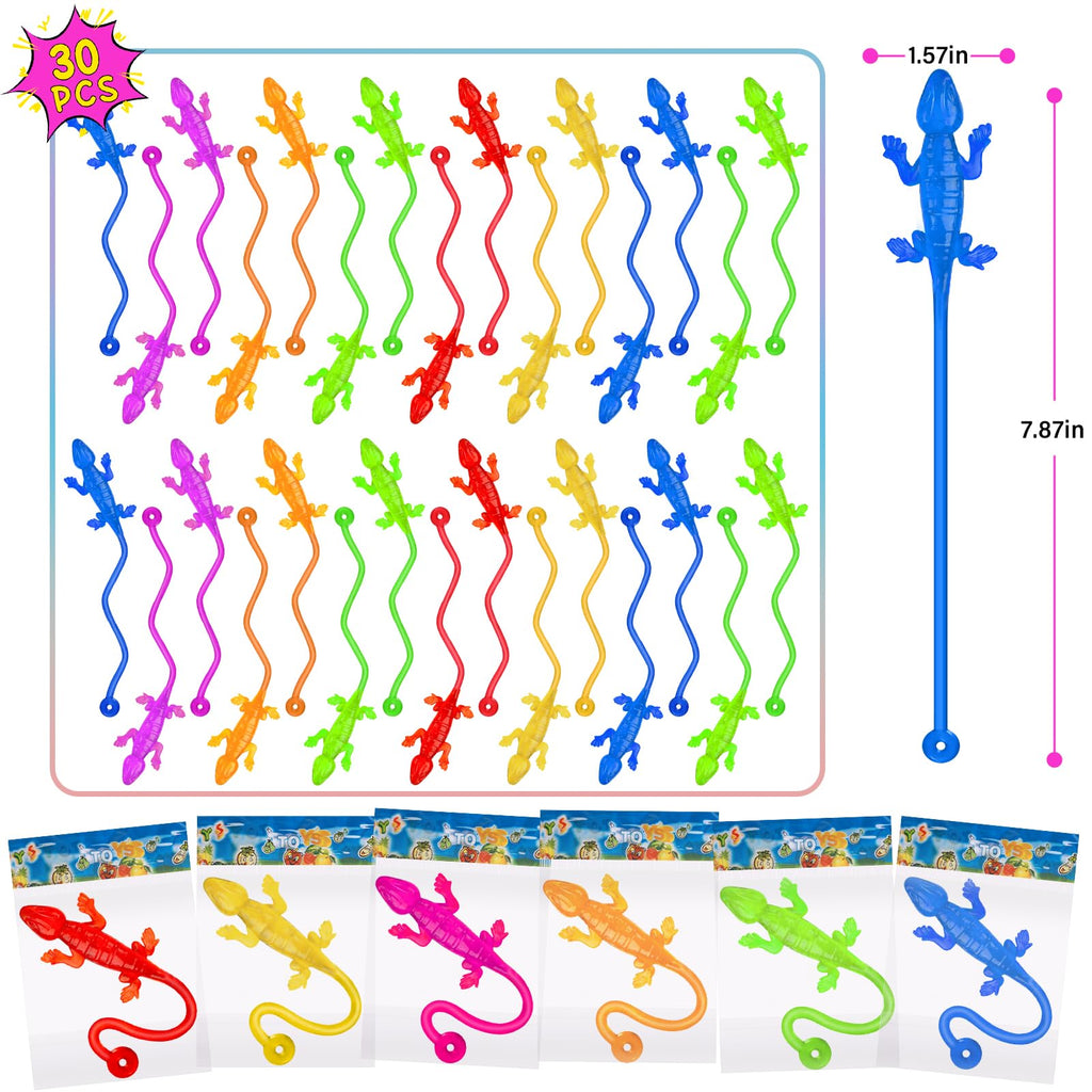 DODOLOL 30 PCS Sticky Gecko Sticky Hands Bulk Sticky Toys for Kids Lizard-Shaped Geckos, Stretchable & Party Favors, Pinata Fillers, Treasure Box Prizes for Classrooms End of Year Student Gifts