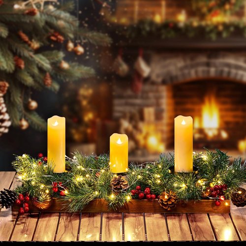 Brightown Foldable Wooden Box - Christmas Table Decoration with Fairy Lights & Ornaments | 23.6" Size