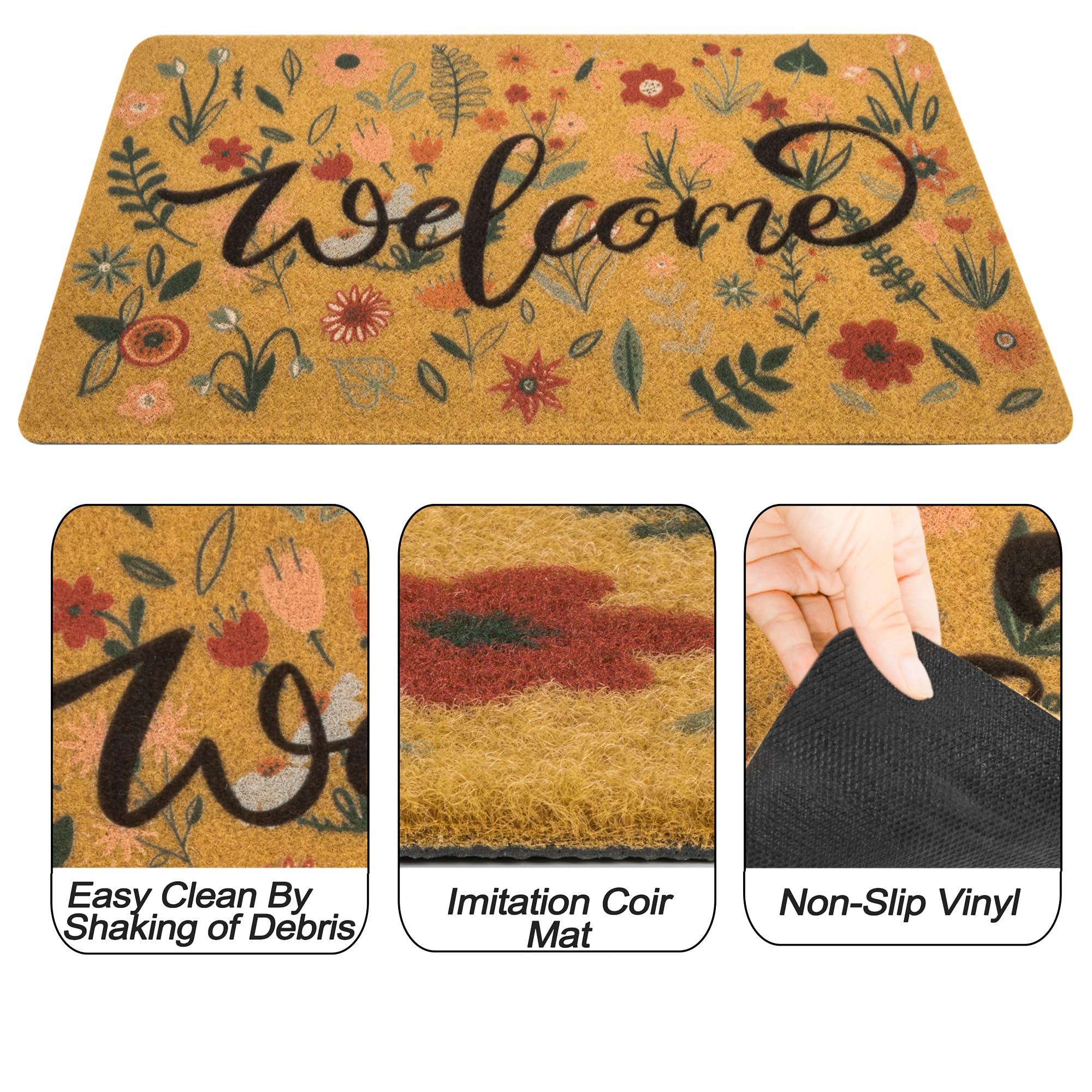 IZUS Floral Welcome-Doormats Front-Door - Spring Flower Home Decor Indoor-Mats Summer Non-Slip Seasonal Doormats 17x29inches