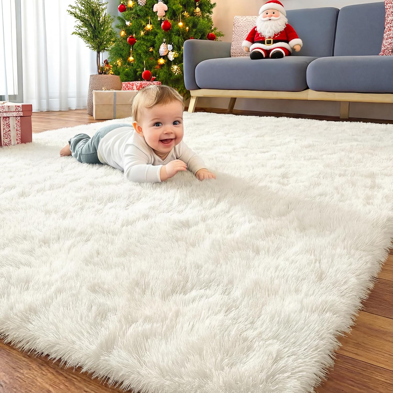 OLANLY Large Area Rug - Soft Fluffy Shaggy Indoor Carpet for Living Room & Bedroom | 6x8 ft, Ivory