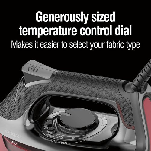 CHI Steam Iron for Clothes, 300+ Holes for Powerful Steaming, Temperature Dial, 1700 Watts, XL 10’ Cord, Auto Shutoff, Lava Infused Ceramic Soleplate, Black (13130)