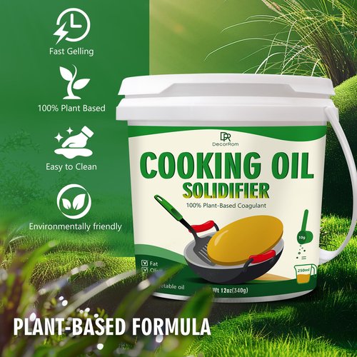 Cooking Oil Solidifier Powder 12oz - Solidifies Up to 2.5 Gallons (34 Cups) of Used Fry Oil, 100% Plant-Based Grease Hardener for Easy Kitchen Disposal, Oil Solidifying Solution
