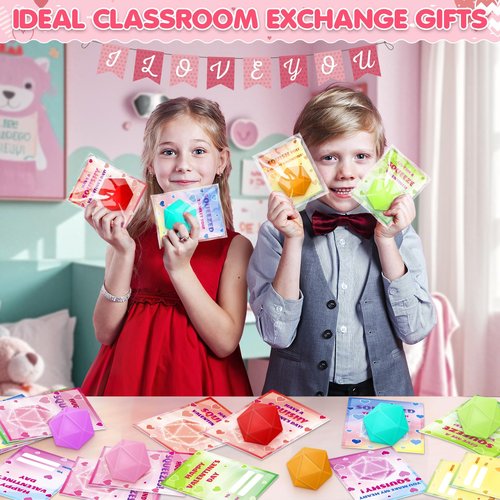 Valentines Day Gifts for Kids, 24 Pack Valentines Day Cards with Squeeze Stress Ball, Non Candy Goodie Bags Stuffers School, Valentines Prize Exchange for Classroom, Valentines Party Favors Boys Girls