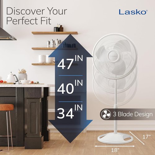 Lasko 2520 Oscillating Stand Fan - 16 Inch White Design for Enhanced Airflow and Comfort