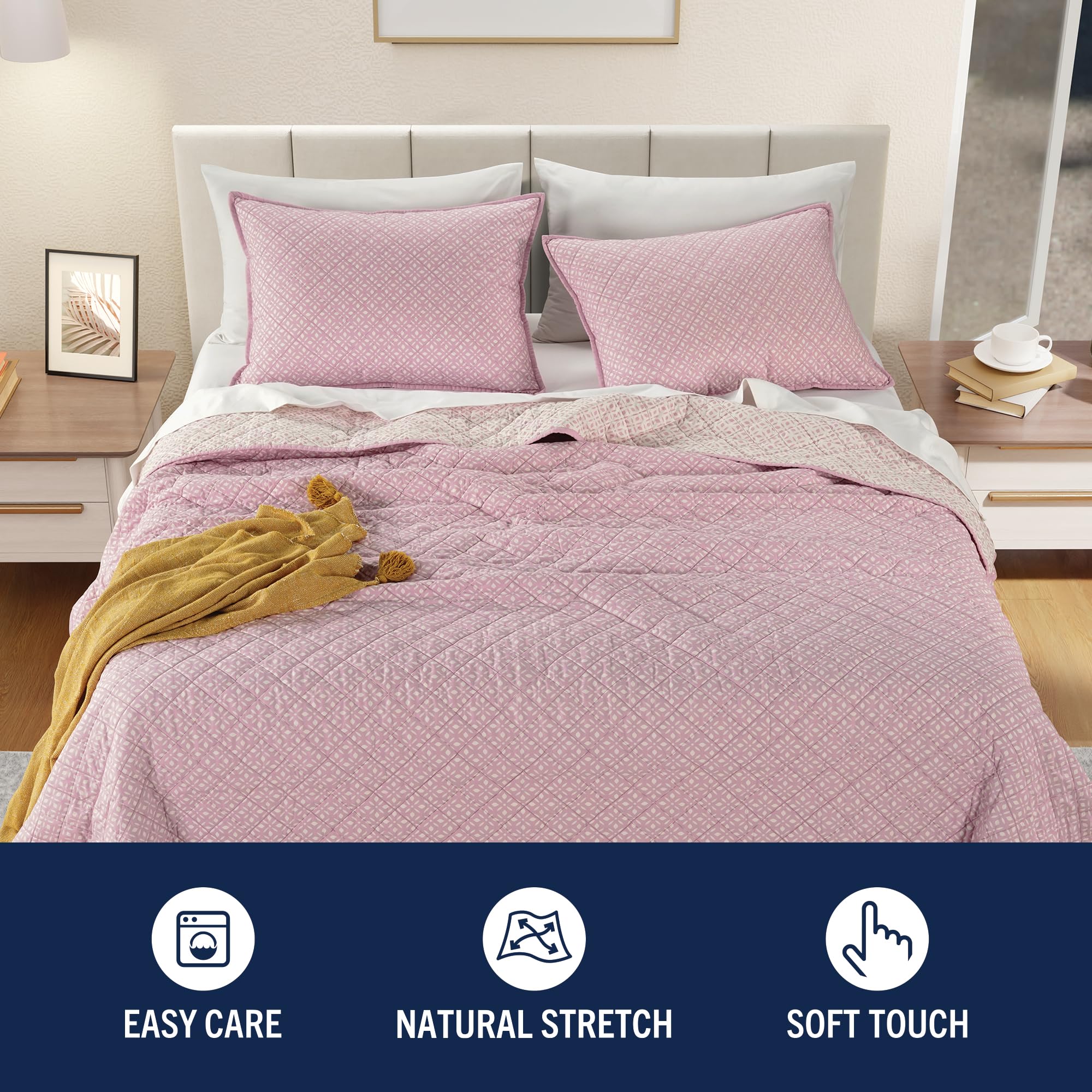 Izod 100% Cotton Percale Pre-Washed Quilt Set, Ultra-Soft & Reversible Bedding, Twin Cotton Comforter, Wrinkle-Resistant 2-Pc Cotton Bedspread with Matching Shams, All-Season Comfort - Pink Mosaic