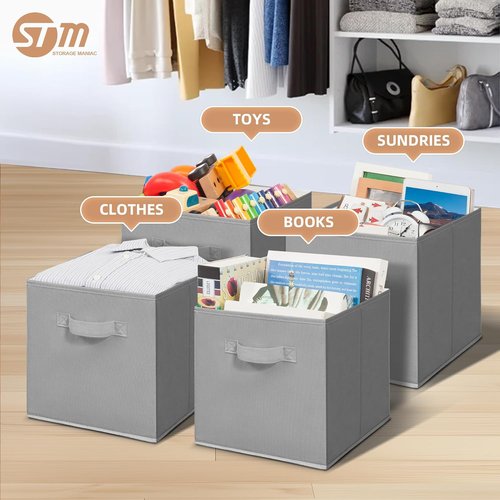 **Storage Maniac 11-Inch Collapsible Storage Cubes - Durable Fabric Bins for Closet & Office | 6-Pack Grey**