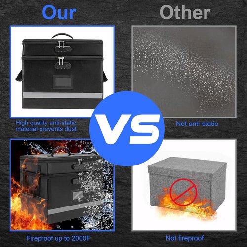 EXLIFBAG Fireproof File Box - Portable 2-Layer Document Organizer with Lock & Handle for Home Office