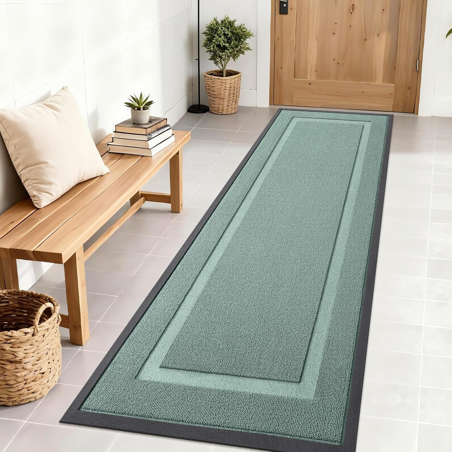OLANLY Waterproof Front Door Mat - All-Season, Sturdy Natural Rubber, Easy Clean | 71x23, Grayish Green