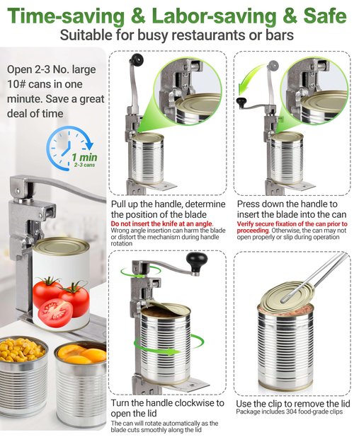 Commercial Can Opener for #10 Cans- Industrial Can Opener for Cans Up to 11”Tall, Heavy Duty Manual Can Openers with Plated Steel Base & Food-grade Blade, Ideal for High-volume Commercial Kitchens