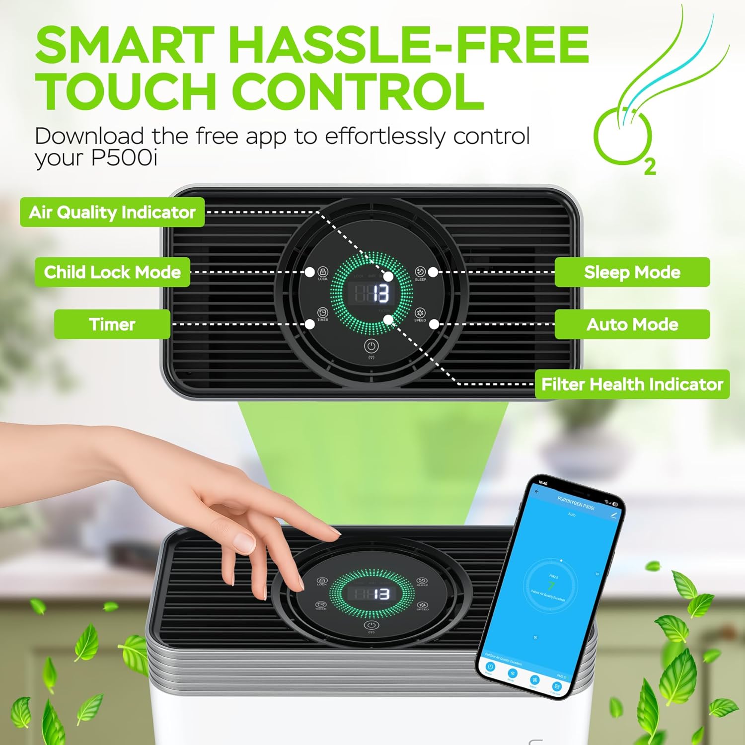 PURO²XYGEN Smart Air Purifier - Large Room Coverage Up to 2700 Sq Ft | H13 HEPA Filter, WiFi App, Quiet Operation for Smoke, Pollen, Pet Hair, Dust