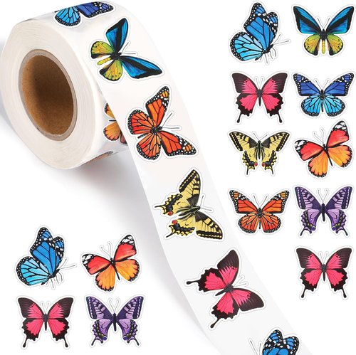 Feifeiya Butterfly Stickers - 500 Pcs Colorful Self-Adhesive Gift Labels | 1.5 Inch for Scrapbooking