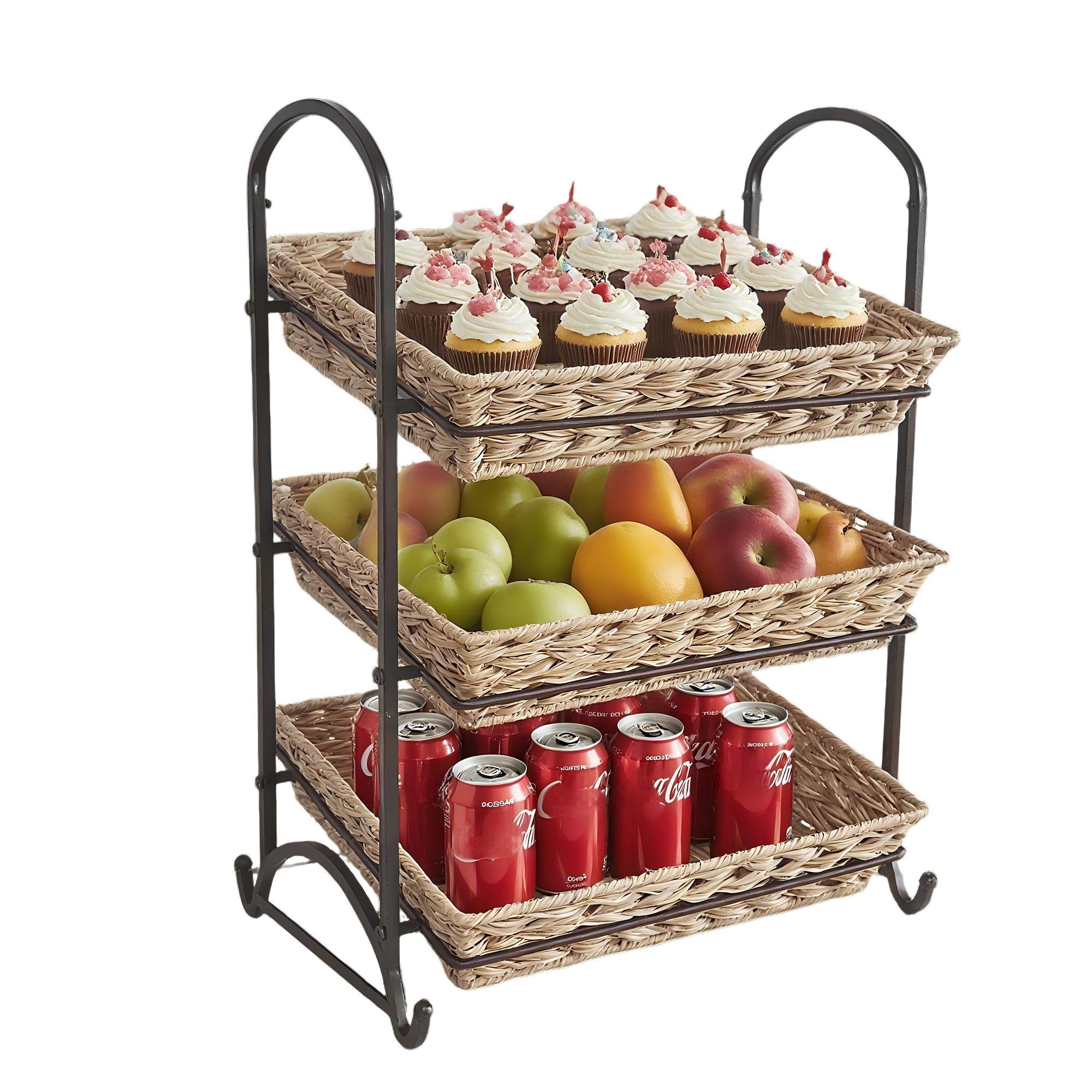 Lihou PapaQ Stackable Candy Display Rack with Rattan |Stackable Candy Organizer|Multi-Function Snack Rack&Shelf for Chips |Perfect Display Solution for Stores (Brown, Large)