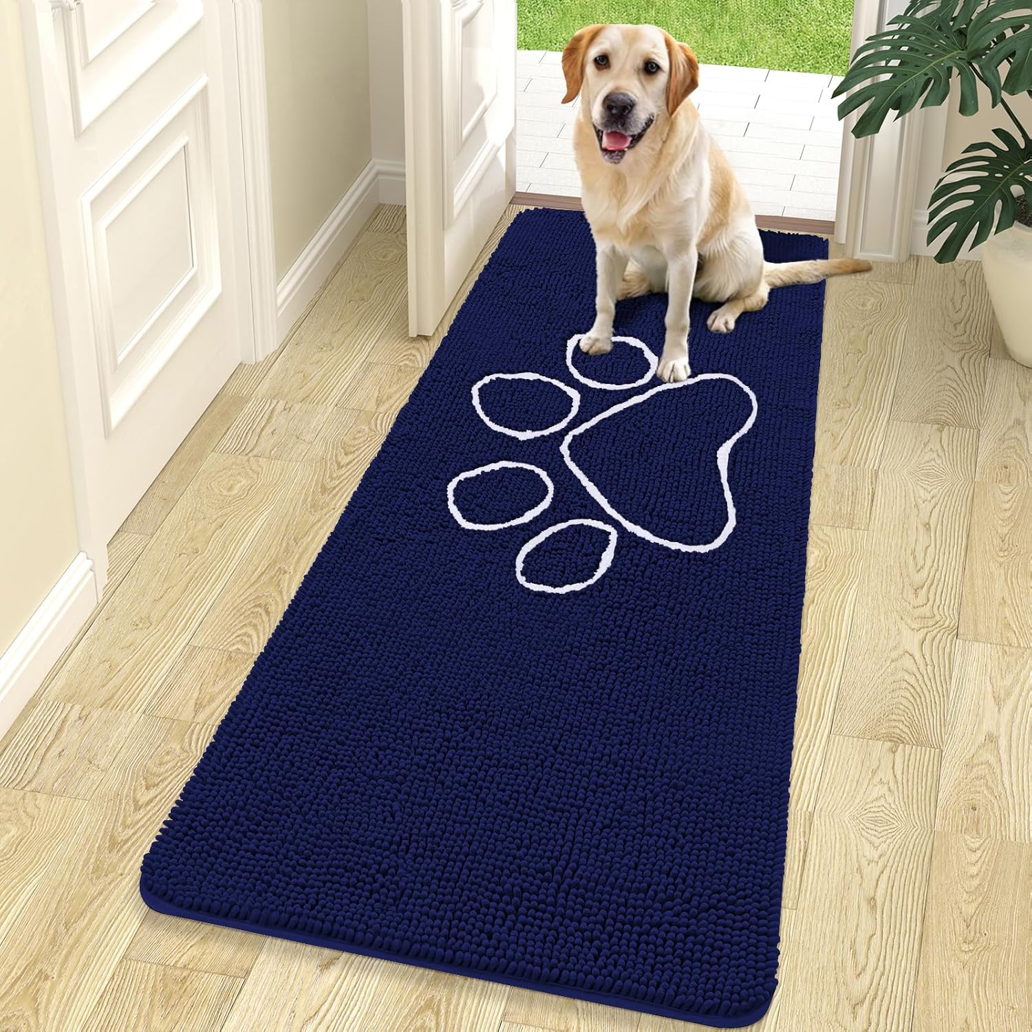 OLANLY Dog Door Mat - Absorbent Non-Slip Mud Mat for Paws | 70x24 Inches, Navy Blue, Quick Dry Chenille