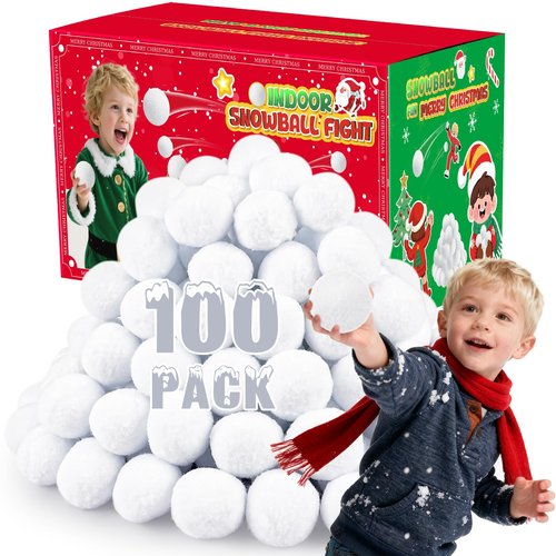 LQYoyz Snowball Fight Set Indoor 100 Pack 2 Inch Large Size Fake Snow Fight Ball for Kids Artificial Snow Balls Kids Toys, Winter Snowball Fight Games Xmas Party Decor DIY Supplies Gifts