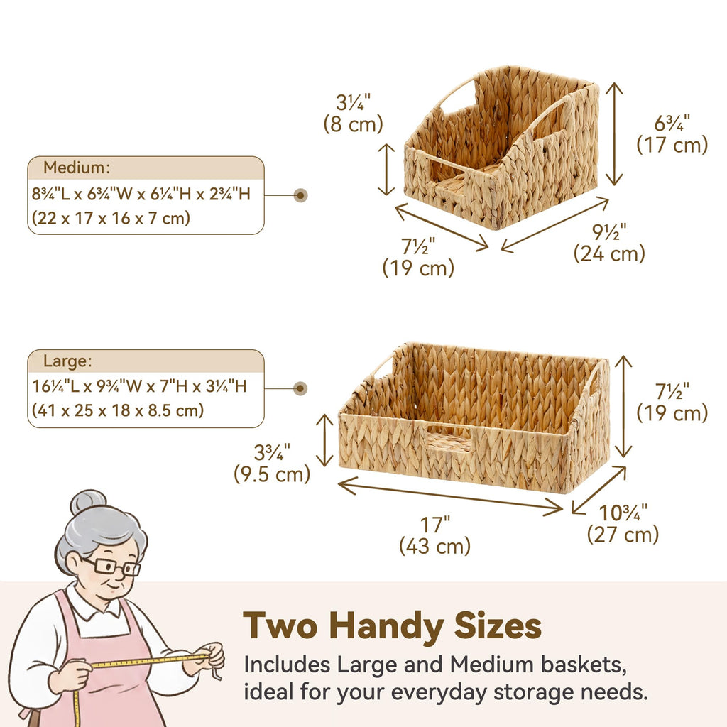 GRANNY SAYS Wicker Storage Basket, Wicker Basket with Handles, Trapezoid Woven Baskets for Shelves, Decorative Baskets for Home Decor, Water Hyacinth, 3 Pack