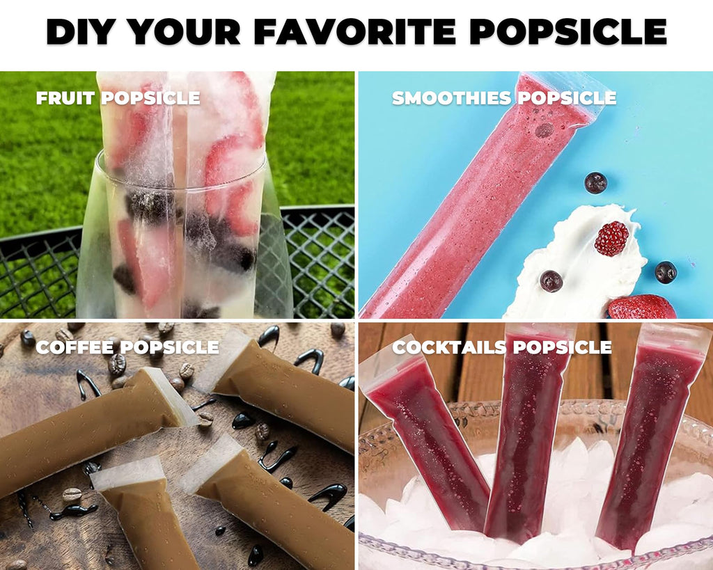 Nature Pulito Disposable Ice Popsicle Mold Bags, 100 Pack 11.0"W x 2.2"H BPA-Free Freezer Pop Bags with Zip Seals & Funnel for Healthy Snacks Yogurt Sticks Juice & Fruit Smoothies