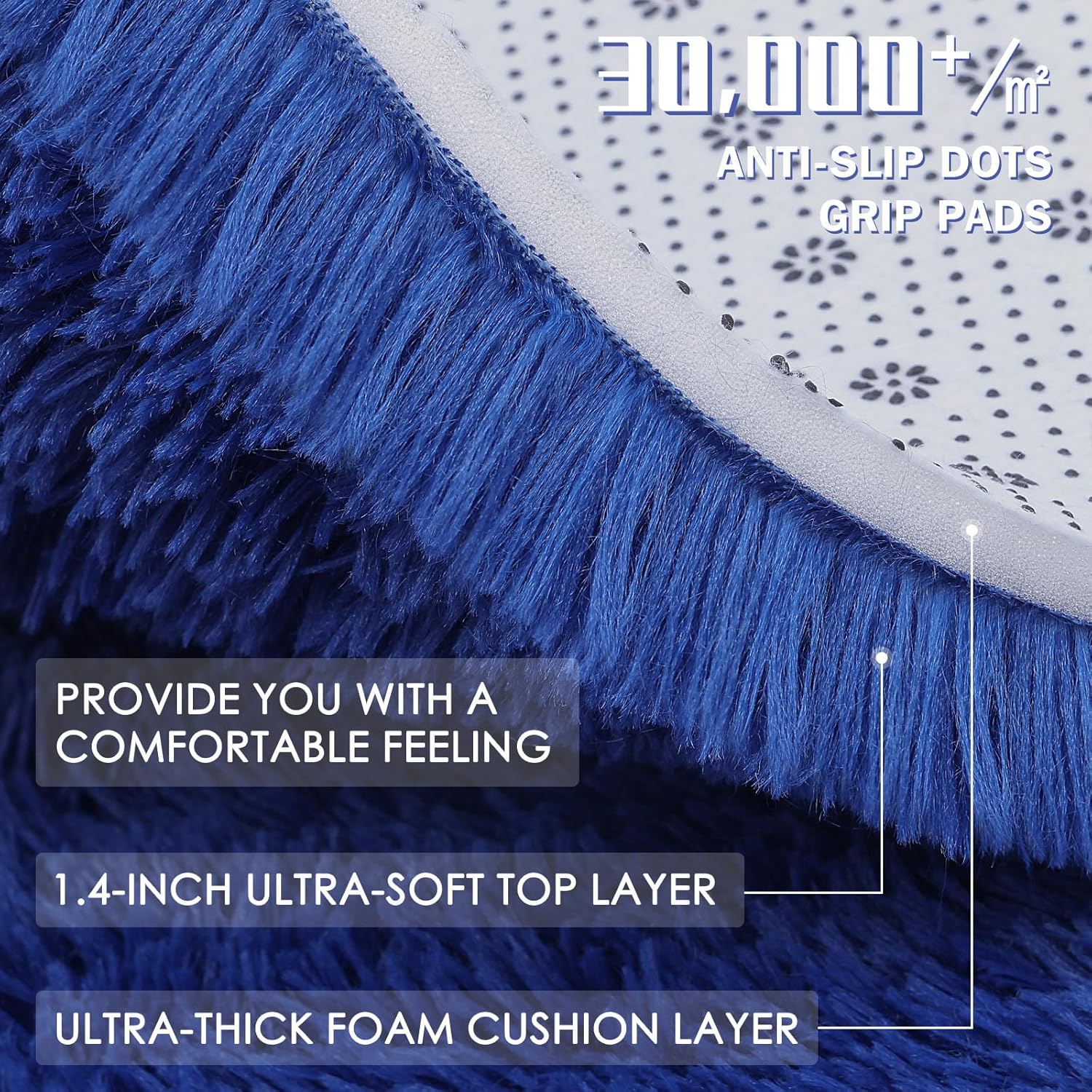 OLANLY Large Area Rug - Soft Fluffy Shaggy Carpet for Living Room & Bedroom | Navy Blue, Machine Washable