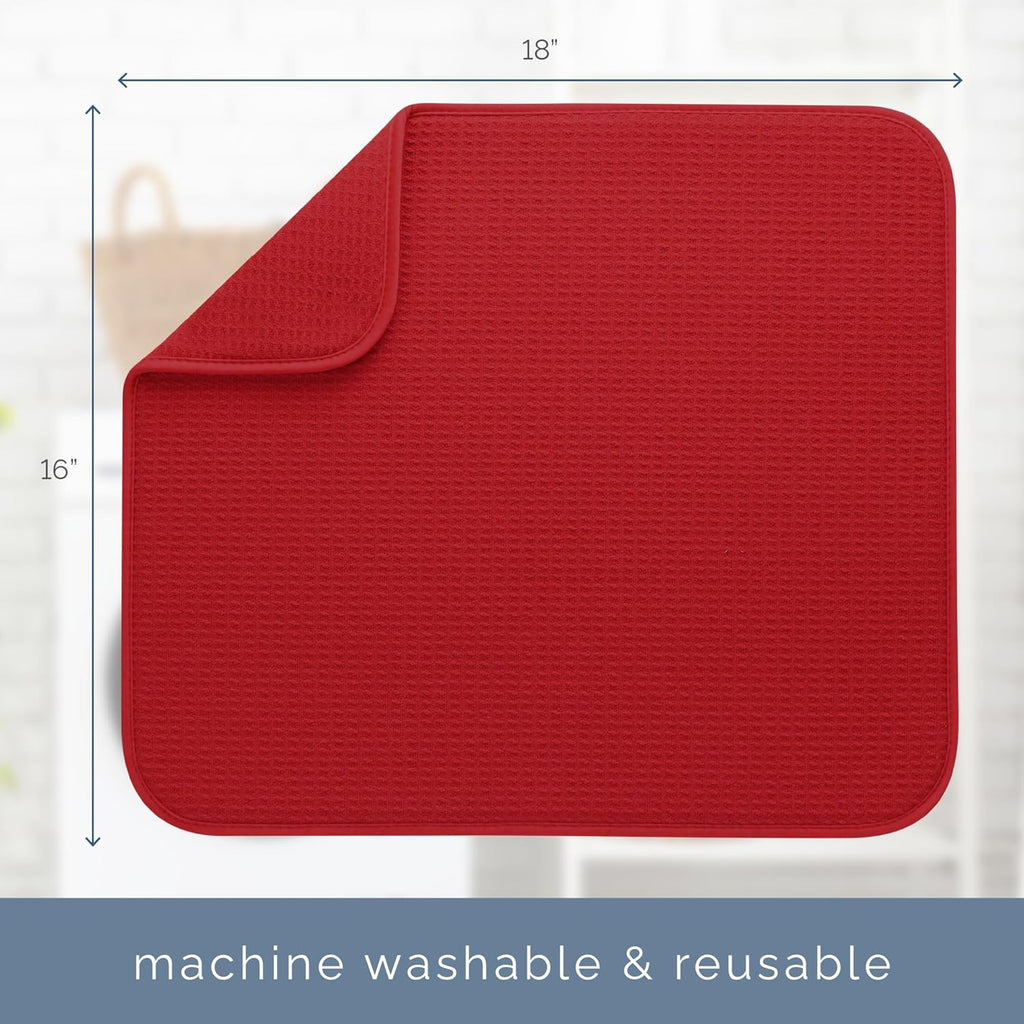 S&T INC. Dish Drying Mat - Absorbent Microfiber Kitchen Counter Pad, 16” x 18”, Large Red