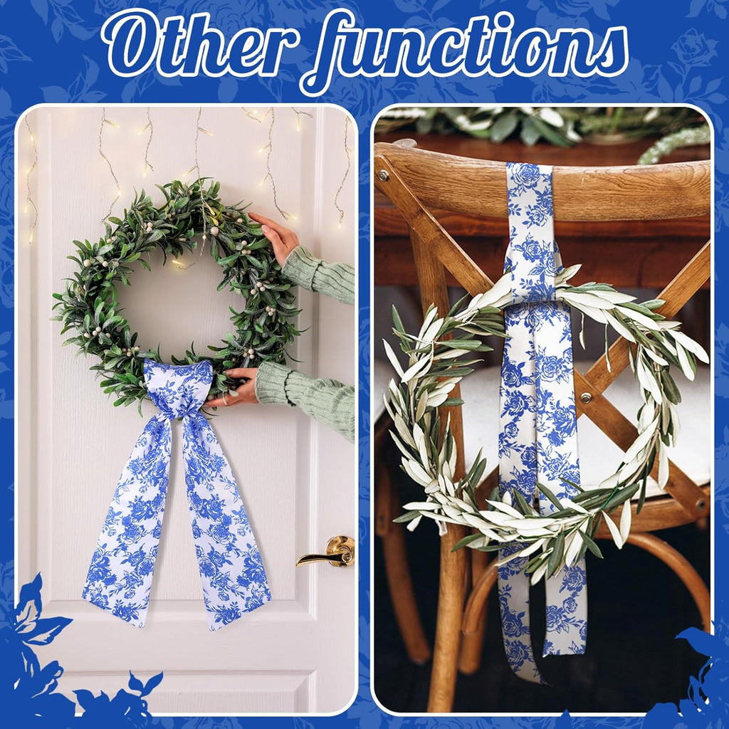 VitalCozy Floral Wreath Sash - Elegant Satin Ribbon for Embroidery Monogram | Indoor/Outdoor Decor