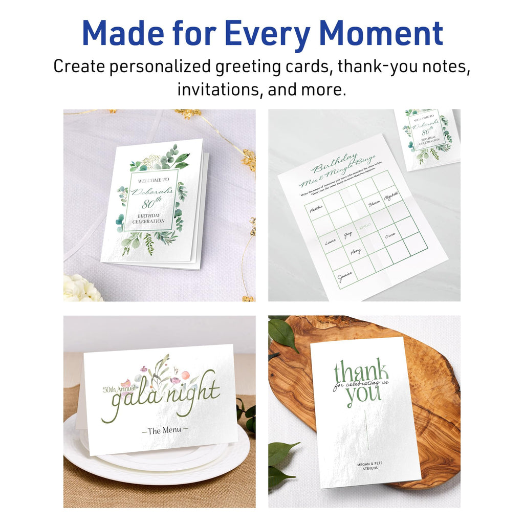 Avery Printable Half-Fold Greeting Cards, Envelopes Included, 5.5" x 8.5", Matte White, Inkjet Printer Compatible, 20 Blank Cards Total, Great for Product Branding, Marketing, and More (3265)