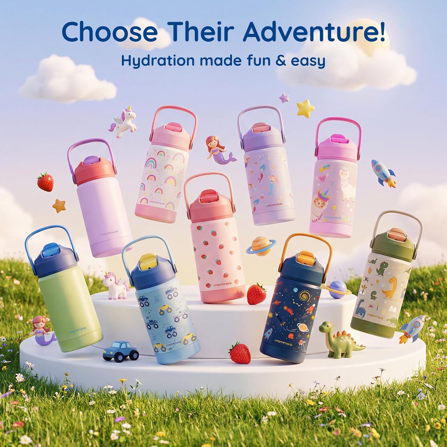 Mommore Kids Water Bottle - 12 oz Insulated Stainless Steel, Leakproof & BPA-Free | Green