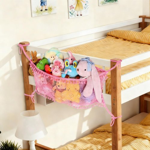 Erogeen Stuffed Animal Storage Net, Large Bedside Toy Organizer Net, Cotton Plushie Toy Storage Hammock with Tether for Stuffed Animals Room Organization (Pink, 2 Pack)
