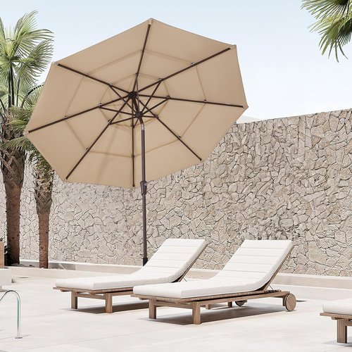 JEAREY 9FT Patio Umbrella - Outdoor Market Umbrella with UV Protection, Beige Color, 8 Ribs & Crank