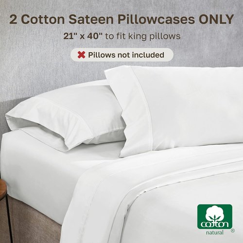California Design Den King Size Pillowcase Set - 400 Thread Count 100% Cotton Sateen, Soft & Breathable - Antique White