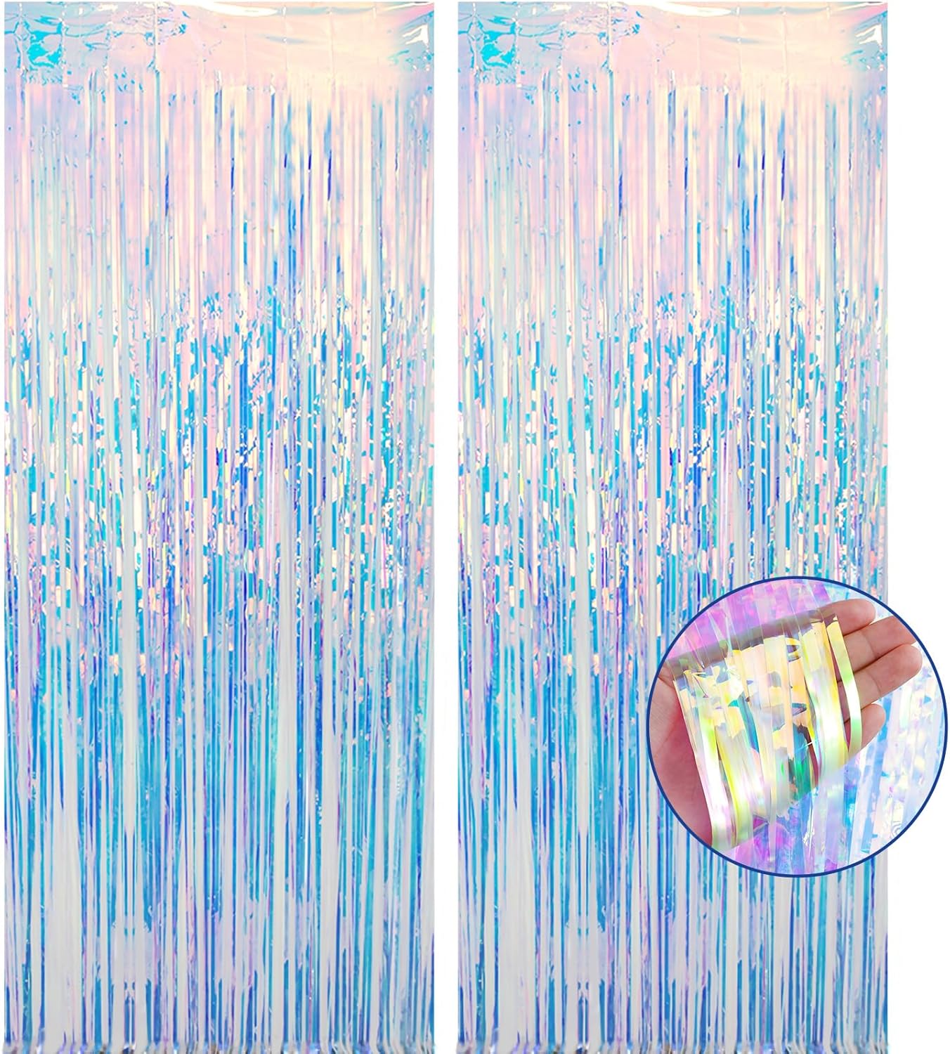 Skiennix Fringe Curtains - Iridescent Tinsel Backdrop for Parties, Weddings & Photo Booths | 2 Pack