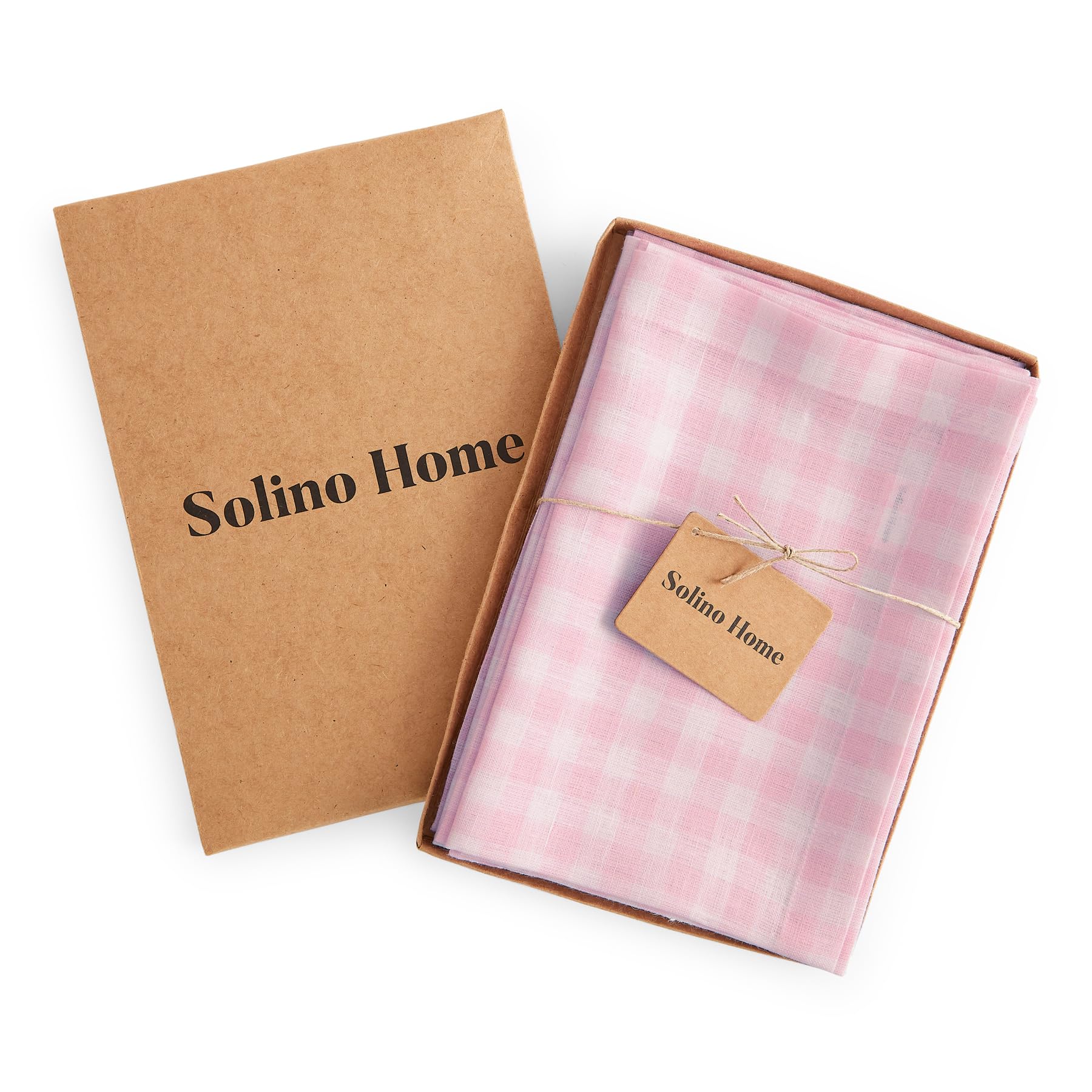 Solino Home Linen Napkins Set of 4-100% Pure Linen Marshmellow Pink Gingham Check Dinner Napkins Cloth 20 x 20 Inch for Mothers Day, Spring, Summer