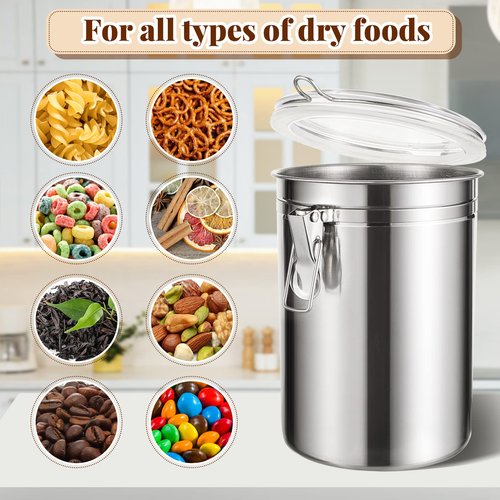 Lallisa 9 Pcs Stainless Steel Kitchen Canister 62 fl oz with Airtight Clear Clamp Lid, Metal Food Storage Container Set for Coffee Bean Ground Coffee Flour Sugar Spice Tea Cereal Snack Candy Pantry
