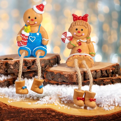 Dazzle Bright Christmas Figurines - Set of 2 Resin Gingerbread Man Sitters | Festive Indoor Decor