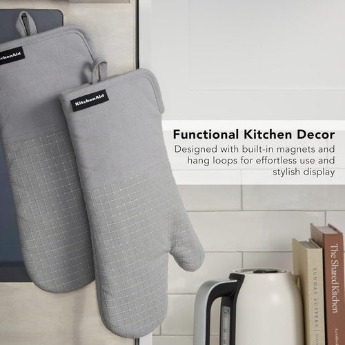KitchenAid Gourmet Series Oven Mitts - Heat Resistant Up to 600°F | Soft Silicone Grip, Matte Grey, 2-Pack Set