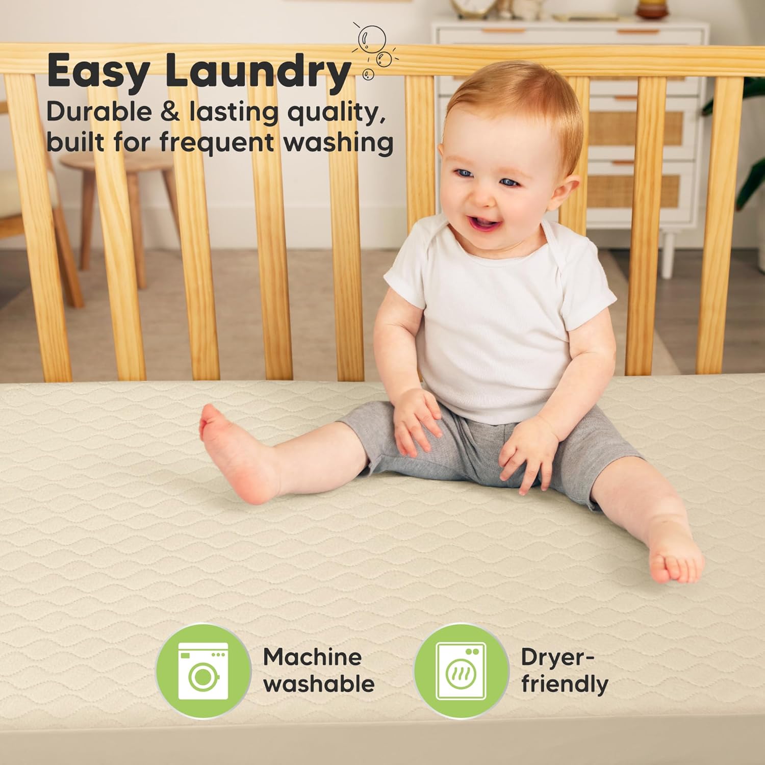 Skiennix Waterproof Crib Mattress Protector - Soft Quilted Cotton Pad, 52" x 28", Machine Washable, 2-Pack