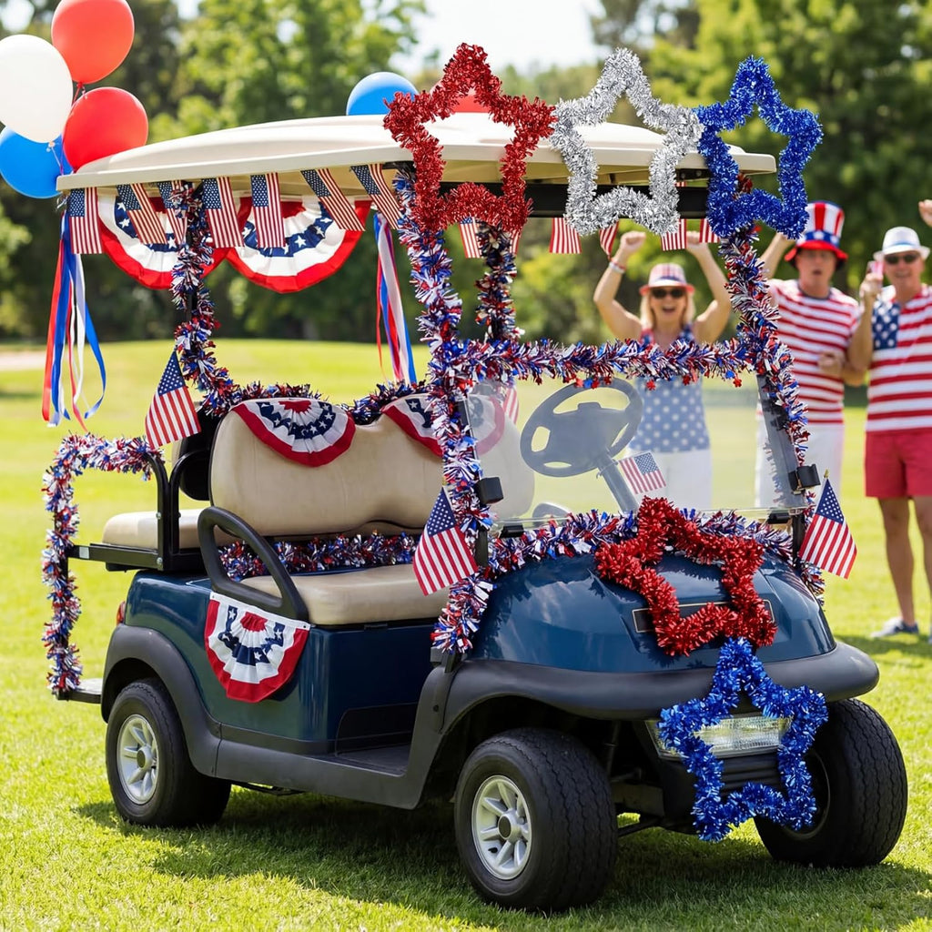 Patriotic Tinsel Wreath by [Brand Name] - 3 Pcs Red, White & Blue Decor for Independence Day & Memorial Day