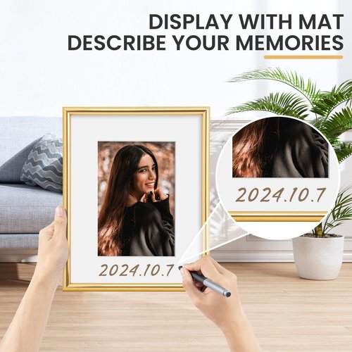 FLYJOE 9x12 Picture Frame, Display Pictures 6x8 with Mat or 9x12 Without Mat, Wall and Tabletop Display Photo Frame, Gold, 1 Pack