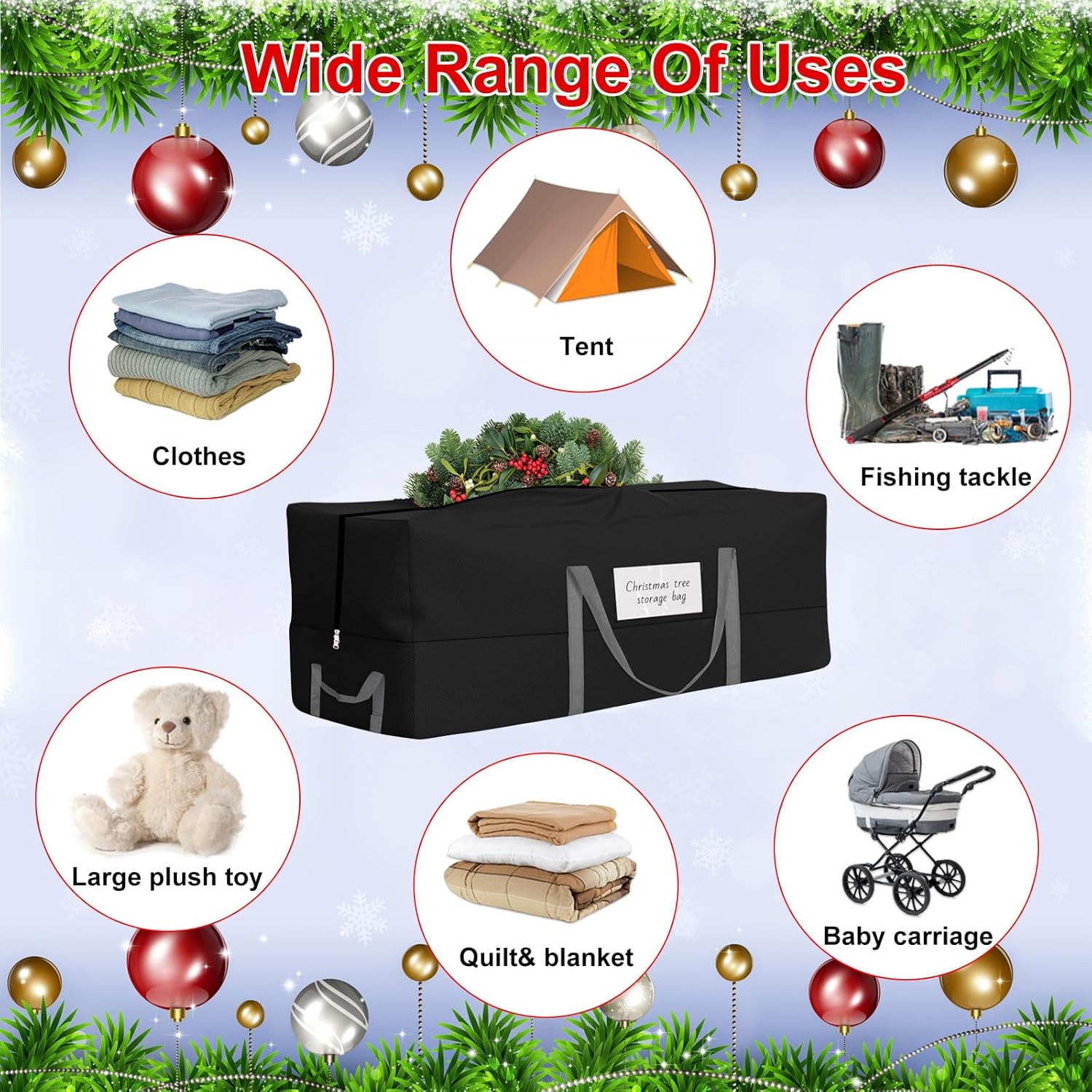 Skiennix Christmas Tree Storage Bag - Heavy-Duty 600D Oxford for 8 Ft Trees | Reinforced Handles & Zipper Pocket