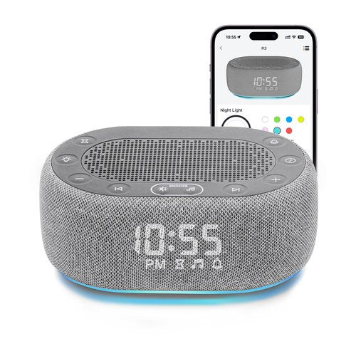 1Mii White Noise Sound Machine with Alarm Clock, Sound Machine for Sleep for Adult Baby, 30 Soothing Sounds, Easy App Controlled, Dimmable 7-Color Night Light, Sleeping Timer, 30 Volume Levels - Grey