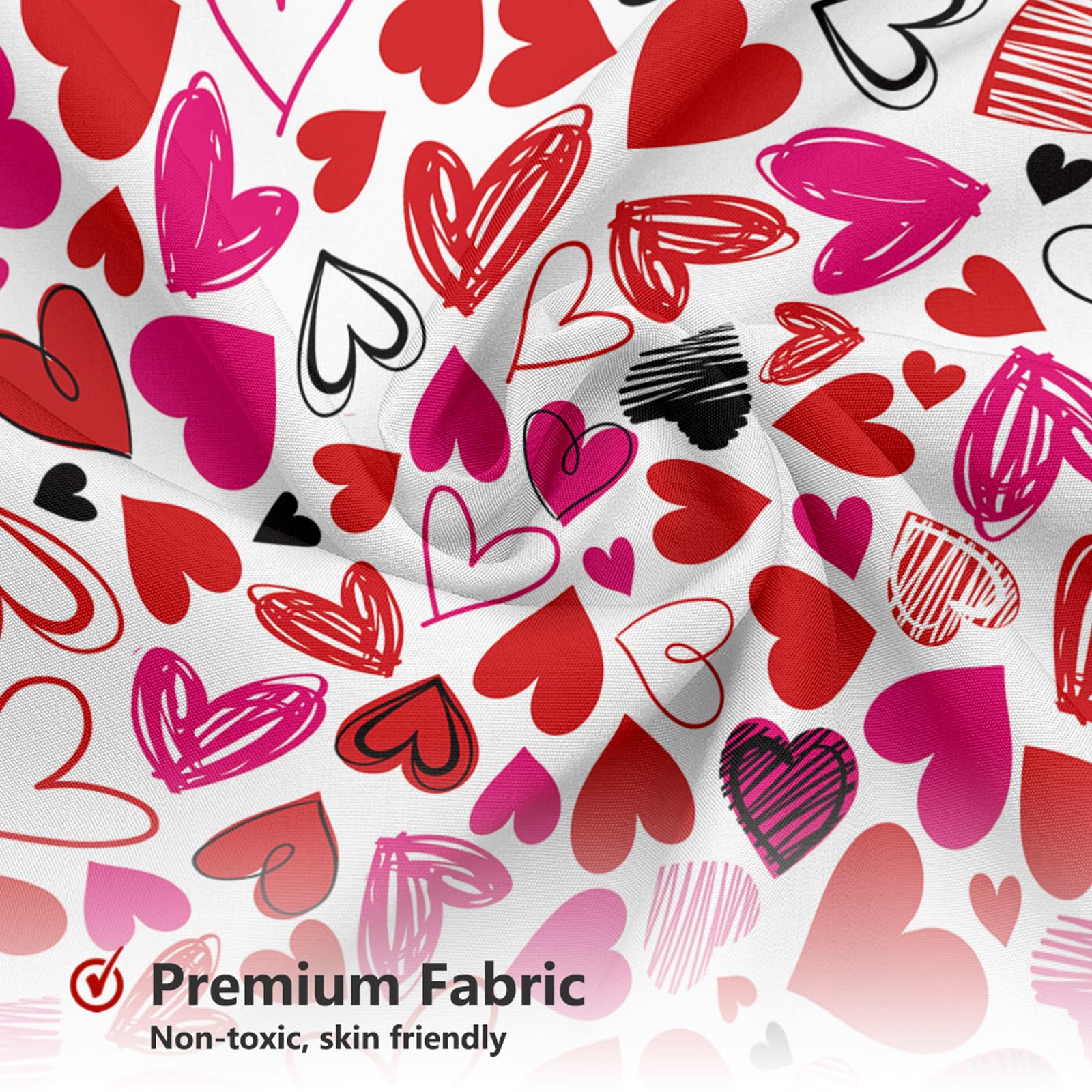 MEHOFOND Valentines Day Shower Curtain Doodle Style Hearts Valentine's Day Shower Curtain for Bathroom Romantic Red Pink Black Love Bathtub Decor Fabric Waterproof Washable Bath Curtain 72x72 Inch