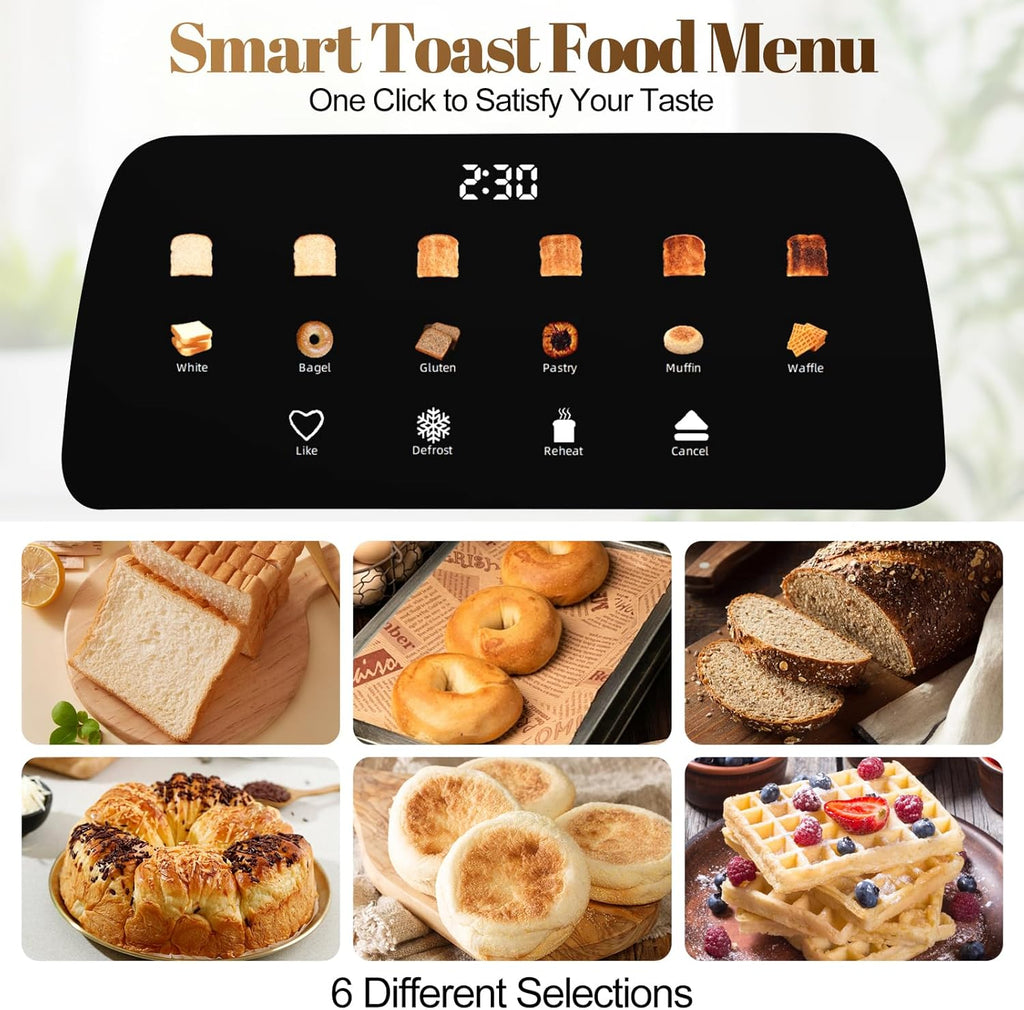 Tesslux 4-Slice Toaster - Touch Screen Control, 1.5" Wide Slots, 6 Browning Levels | Black Finish