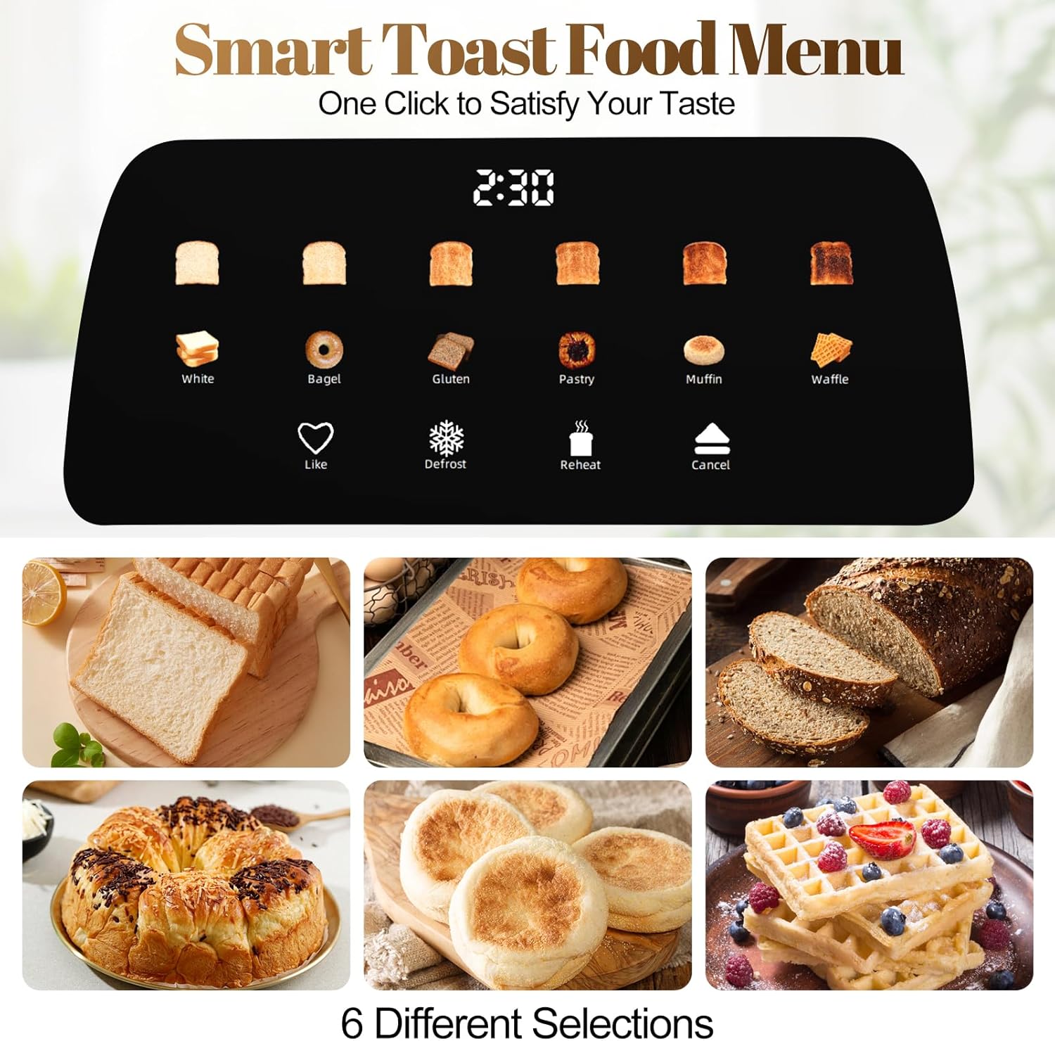 Tesslux 4-Slice Toaster - Touch Screen Control, 1.5" Wide Slots, 6 Browning Levels | Black Finish