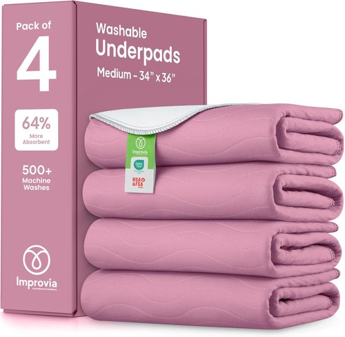 IMPROVIA® Washable Underpads - Heavy Absorbency Reusable Incontinence Pads for Kids & Adults | 34" x 36" - Pack of 4