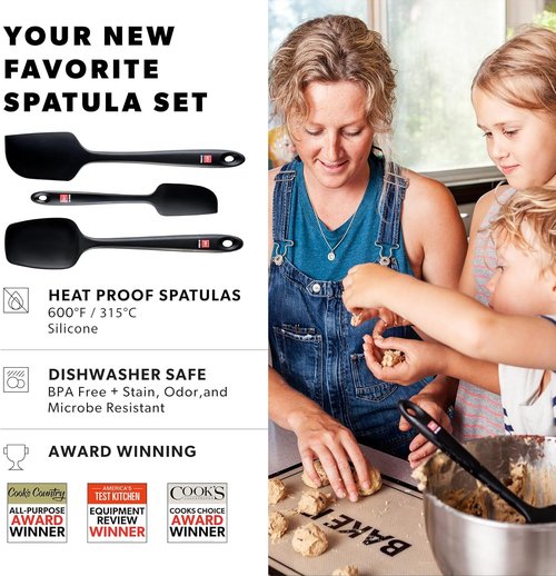 DI ORO Silicone Spatula Set - Heat-Resistant Rubber Kitchen Spatulas for Baking & Cooking - 600°F, BPA Free, Dishwasher Safe (3pc, Black)