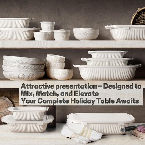 Artena Casserole Dishes - Ceramic Baking Dish Set of 3 | Large Lasagna Pan with Handles, White