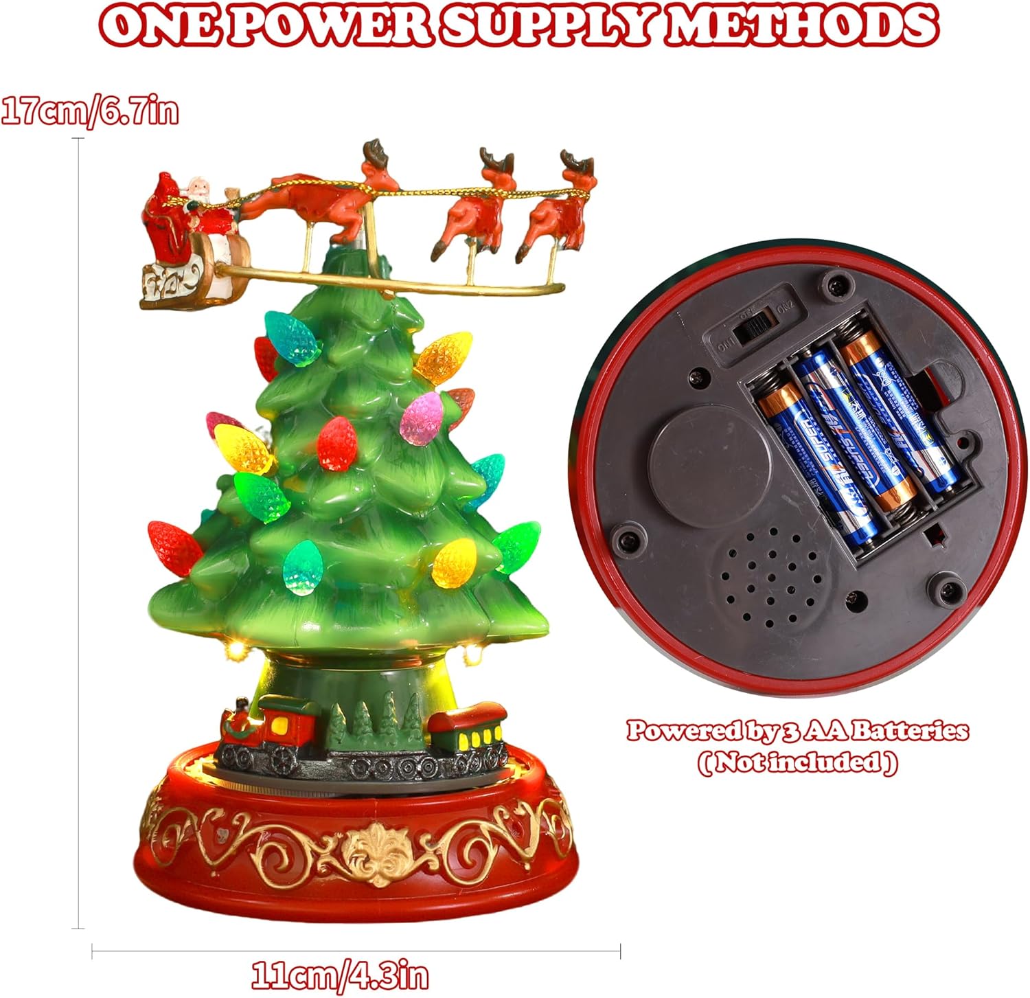 Regine Switzerland Musical Pre-Lit Artificial Christmas Tree - Spinning Train & Elk Figurines | Holiday Tabletop Decor